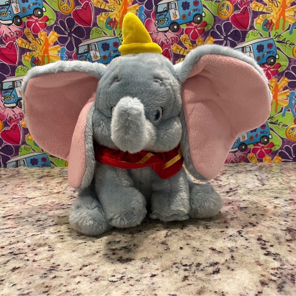 Disney Store  dumbo Gray Elephant 12" Plush with Pink Ears and Yellow Hat